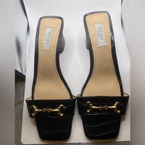 Steven New York Sandals  block heels in Black size 9 Metal embellishment